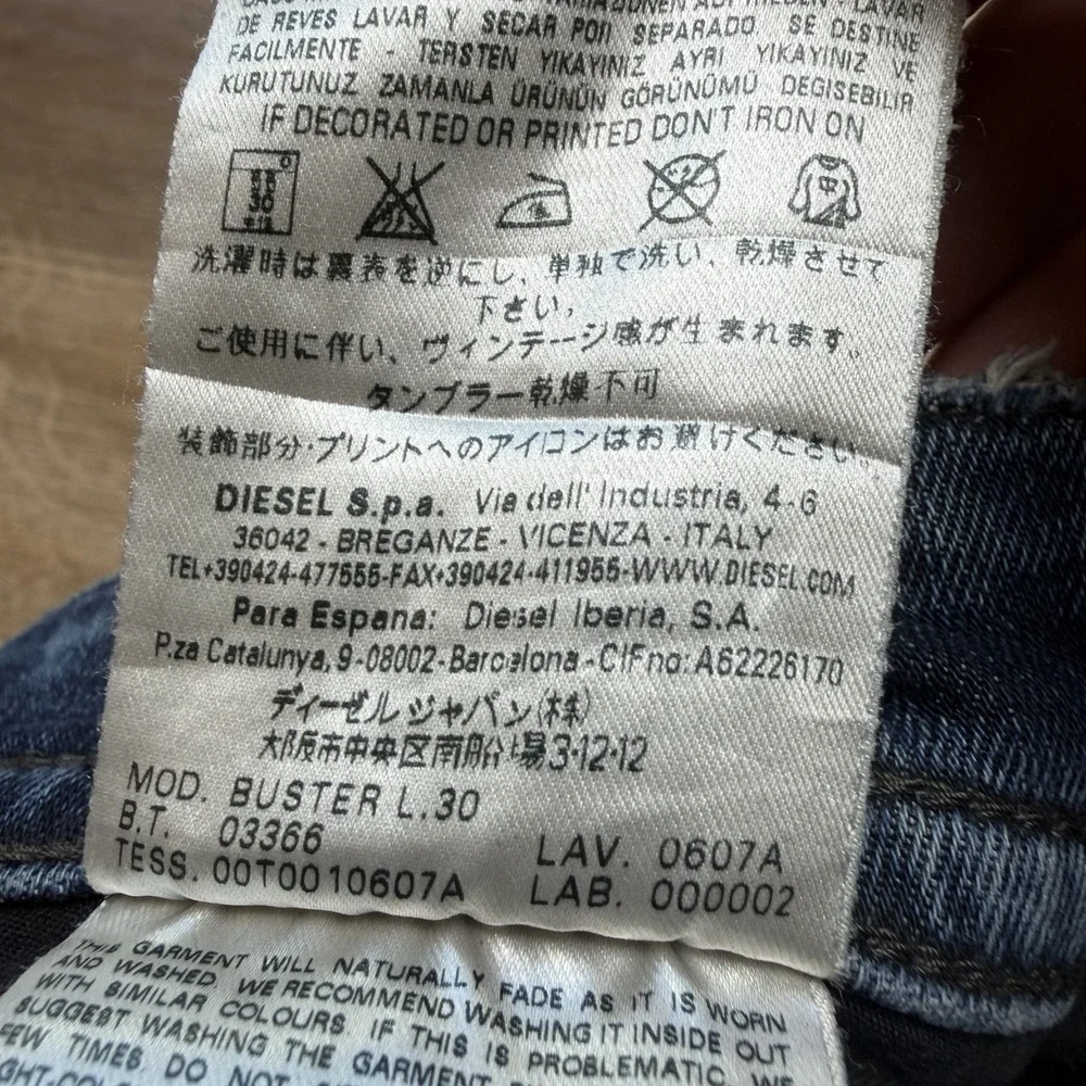 Diesel Buster Jeans Men 31x28 Blue Slim Tapered Stretch Dark Wash 0607A (Hemmed)